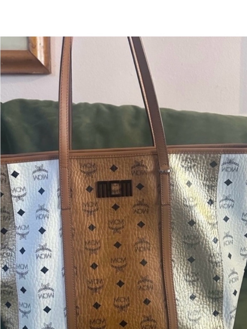 MCM Cognac and Ivory Visetos Large Tote with Matching Zip Wallet - Picture 6 of 12